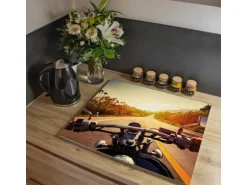 Banjado Herdabdeckplatte Glas 1 Teilig 60x52CM Schneidebrett Herdabdeckung Mit Motiv Easy Rider