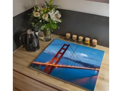 Banjado Herdabdeckplatte Glas 2 Teilig Je 30x52CM Schneidebrett Herdabdeckung Mit Motiv Golden Gate Bridge