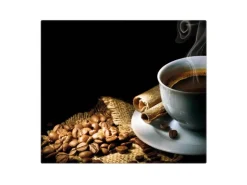 Banjado Herdabdeckplatte Glas 1 Teilig 60x52CM Schneidebrett Herdabdeckung Mit Motiv Hot Coffee
