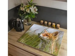 Banjado Herdabdeckplatte Glas 1 Teilig 60x52CM Schneidebrett Herdabdeckung Mit Motiv Fuchs