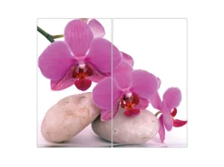 Banjado Herdabdeckplatte Glas 2 Teilig Je 30x52CM Schneidebrett Herdabdeckung Mit Motiv Orchidee