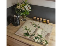Banjado Herdabdeckplatte Glas 2 Teilig Je 30x52CM Schneidebrett Herdabdeckung Mit Motiv Stillleben Kirschblüten