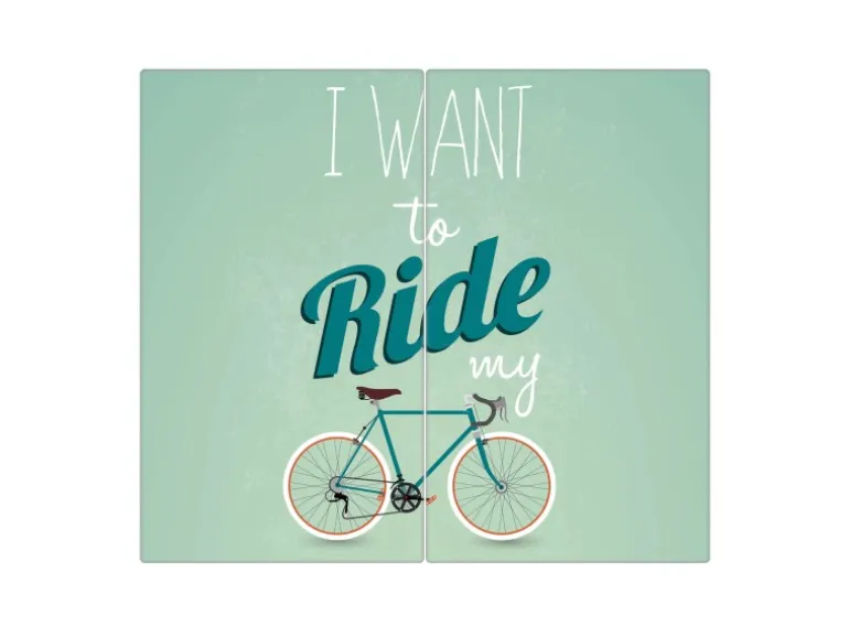 Banjado Herdabdeckplatte Glas 2 Teilig Je 30x52CM Schneidebrett Herdabdeckung Mit Motiv I Want To Ride My Bike
