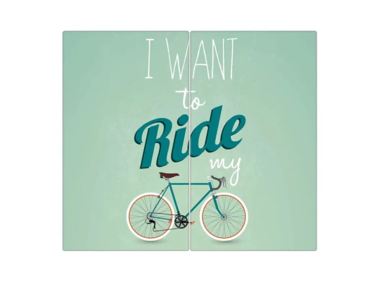 Banjado Herdabdeckplatte Glas 2 Teilig Je 30x52CM Schneidebrett Herdabdeckung Mit Motiv I Want To Ride My Bike