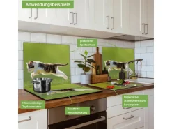 Banjado Herdabdeckplatte Glas 1 Teilig 60x52CM Schneidebrett Herdabdeckung Mit Motiv Jagende Katze