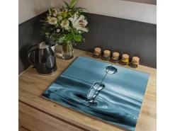 Banjado Herdabdeckplatte Glas 2 Teilig Je 30x52CM Schneidebrett Herdabdeckung Mit Motiv Wassertropfen