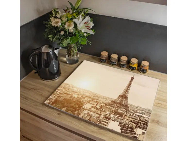 Banjado Herdabdeckplatte Glas 1 Teilig 60x52CM Schneidebrett Herdabdeckung Mit Motiv Dächer Von Paris
