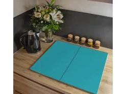Banjado Herdabdeckplatte Glas 2 Teilig Je 30x52CM Schneidebrett Herdabdeckung Mit Motiv Türkis