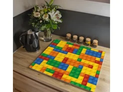 Banjado Herdabdeckplatte Glas 1 Teilig 60x52CM Schneidebrett Herdabdeckung Mit Motiv Bausteine