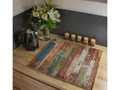 Banjado Herdabdeckplatte Glas 2 Teilig Je 30x52CM Schneidebrett Herdabdeckung Mit Motiv Buntes Holz