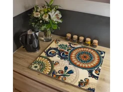 Banjado Herdabdeckplatte Glas 1 Teilig 60x52CM Schneidebrett Herdabdeckung Mit Motiv Modernes Mandala