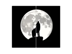 Banjado Herdabdeckplatte Glas 2 Teilig Je 30x52CM Schneidebrett Herdabdeckung Mit Motiv Heulender Wolf Sw