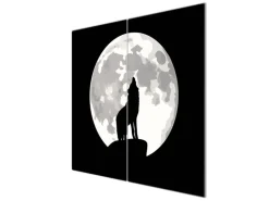 Banjado Herdabdeckplatte Glas 2 Teilig Je 30x52CM Schneidebrett Herdabdeckung Mit Motiv Heulender Wolf Sw