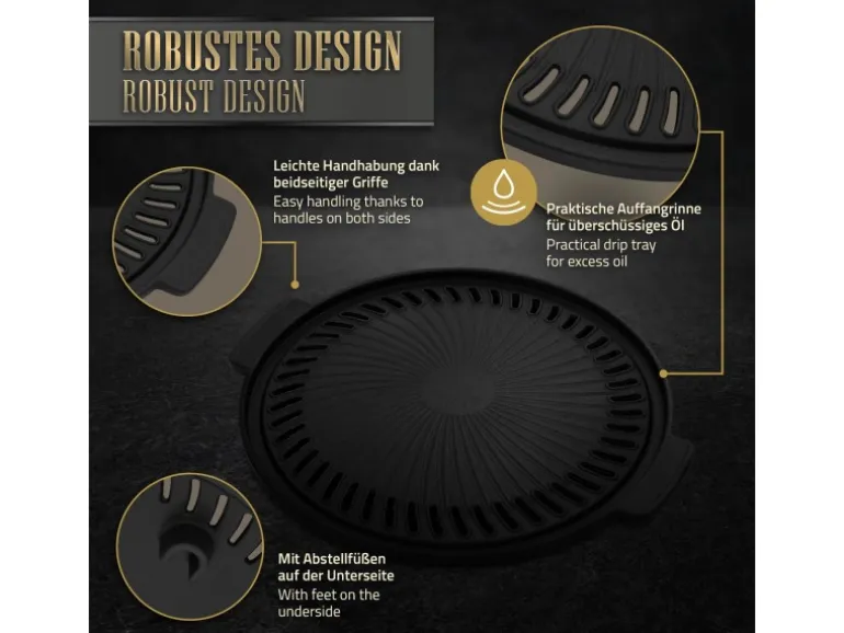 Bbq#Boss Grillplatte aus Gusseisen 32 cm Runde Gusspfanne Gerippte Bratpfanne