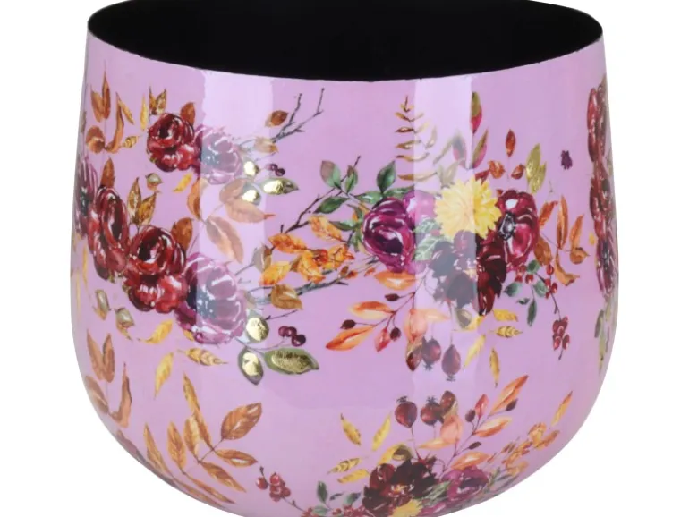 Übertopf Flora mit Blumenmuster Ø 17 cm x 14 cm Pink-Gold