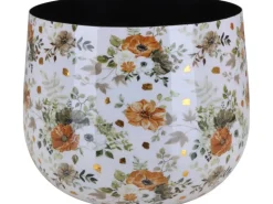 Übertopf Flora mit Blumenmuster Ø 17 cm x 14 cm Weiß-Gold