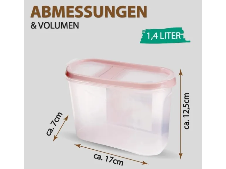Bestlivings Frischhaltebox Schüttdose 1,4 Liter 2er Pack Altrose