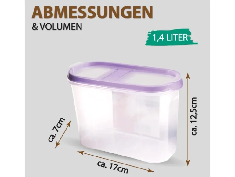 Bestlivings Frischhaltebox Schüttdose 1,4 Liter 4er Pack Lila