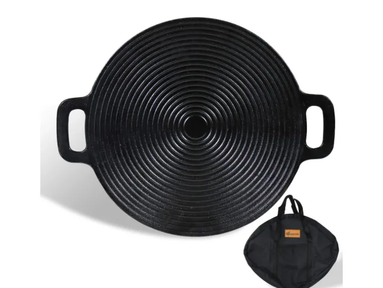 CCLIFE BBQ Grillpfanne Koreanische aus Gusseisen Runde Grillplatte Durchmesser 29cm