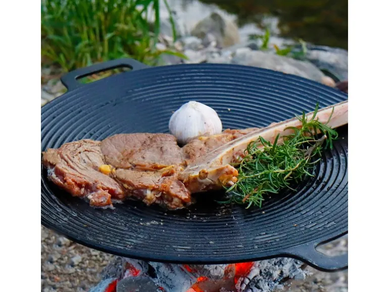 CCLIFE BBQ Grillpfanne Koreanische aus Gusseisen Runde Grillplatte Durchmesser 29cm