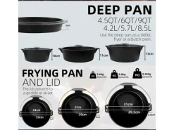 CCLIFE Dutch Oven Set 4,2L Gusseisen Grilltopf mit Feuertopf Ohne Beine