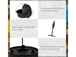 CCLIFE Dutch Oven Set 4,2L Gusseisen Grilltopf mit Feuertopf Ohne Beine