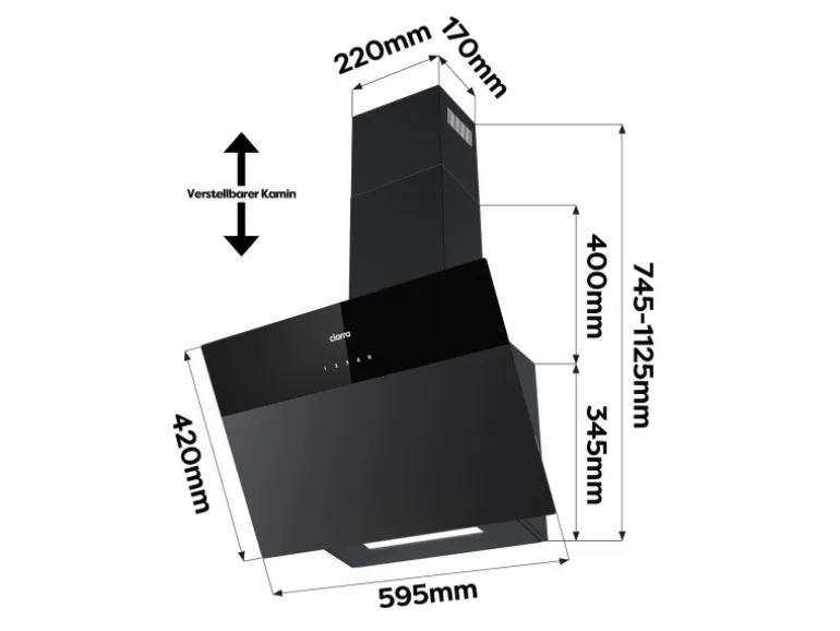 CIARRA Dunstabzugshaube 60 cm 650 m³/h A+++ Kopffrei WIFI-APP Touch Control VMCF6736H