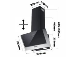 CIARRA Dunstabzugshaube 60 cm 350 m³/h A++ Kopffrei Schwarz VM6736CB