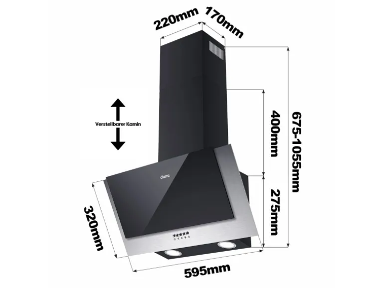 CIARRA Dunstabzugshaube 60 cm 350 m³/h A++ Kopffrei Schwarz VM6736CB