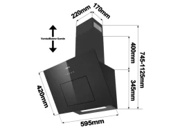 CIARRA Dunstabzugshaube 60 cm 650 m³/h A+++ Kopffrei WIFI-APP Touch Control VM6736MB