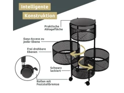 deluxe4home Rollwagen mit 4 schwenkbaren Ebenen 30x30x78 cmRund