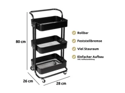 deluxe4home Rollwagen mit 3 Ablagen