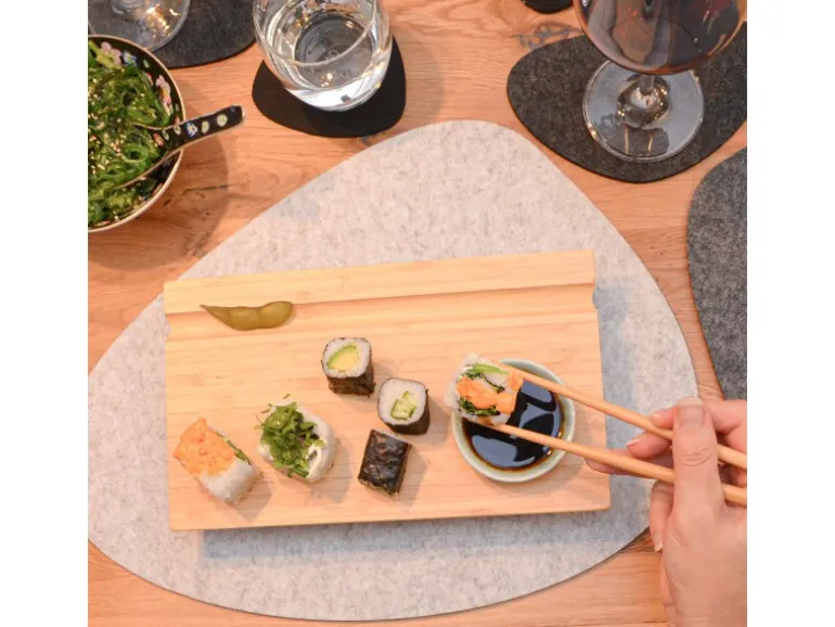 DuneDesign 2er Set Japanisches Sushi Brett 27 x 16 x 4 cm mit Schälchen