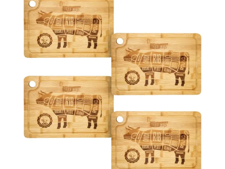 DuneDesign 4er Set Steakteller aus Bambus 33 x 23 x 2cm Motiv Kuh