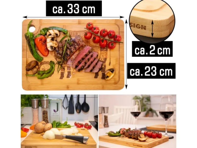 DuneDesign 4er Set Steakteller aus Bambus 33 x 23 x 2cm Motiv Kuh