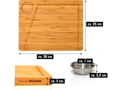 DuneDesign Schneidebrett aus Bambus 2er Set 30 x 25 x 2 cm mit Saftrille