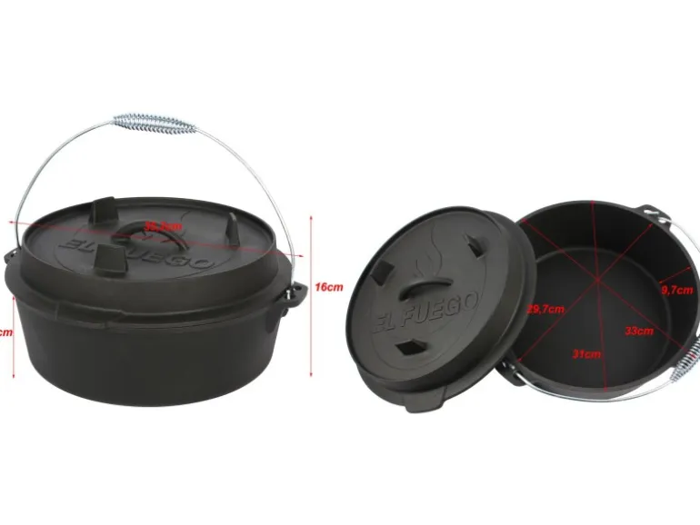 El Fuego Dutch-Oven Gusseisen 5,6 l Deckel 1,7 l Schwarz