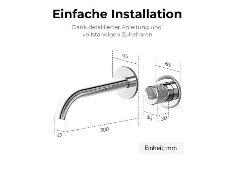 Emke Waschtischarmatur Unterputz für Wandmontage Chrom Wasserhahn Badarmatur