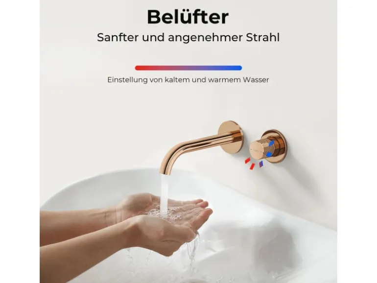 Emke Waschtischarmatur Unterputz für Wandmontage Rosengold Wasserhahn Badarmatur