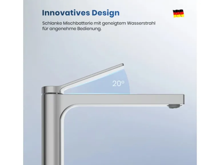 Emke Wasserhahn Waschbeckenarmaturen 335 x 233 x 46 mm Verchromt Mischbatterie Küchenarmatur mit Luftsprudler