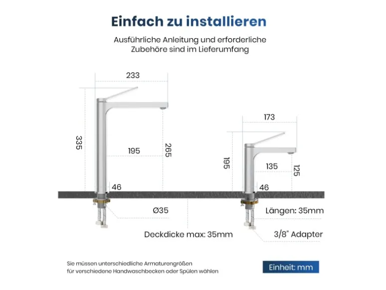 Emke Wasserhahn Waschbeckenarmaturen 335 x 233 x 46 mm Verchromt Mischbatterie Küchenarmatur mit Luftsprudler