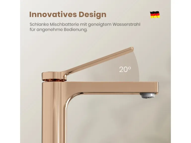 Emke Wasserhahn Waschbeckenarmaturen 195 x 173 x 46 mm Rosengold Mischbatterie Küchenarmatur mit Luftsprudler