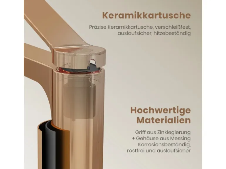 Emke Wasserhahn Waschbeckenarmaturen 195 x 173 x 46 mm Rosengold Mischbatterie Küchenarmatur mit Luftsprudler