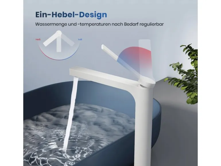 Emke Wasserhahn Waschbeckenarmaturen 335 x 233 x 46 mm Weiß Mischbatterie Küchenarmatur mit Luftsprudler