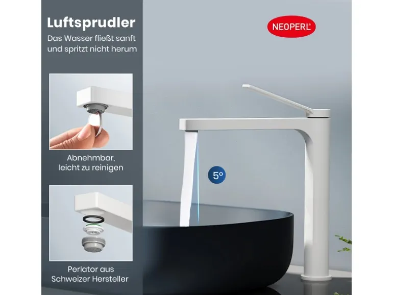 Emke Wasserhahn Waschbeckenarmaturen 335 x 233 x 46 mm Weiß Mischbatterie Küchenarmatur mit Luftsprudler