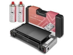 Evocamp Camping Gaskocher 2-Flammig mit Grillaufsatz 45 cm und 2 227 g Gaskartuschen MSF-1a