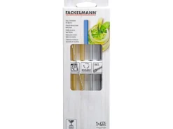 Fackelmann Glastrinkhalme 20 cm Gelb-Blau 4 Stück inkl. Bürste