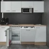 Flex-Well Exclusiv Büroküche Valero 210 cm Hochglanz Weiß-Sonoma Eiche