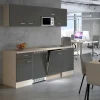 Flex-Well Exclusiv Büroküche Morena 210 cm Basaltgrau Matt - San Remo Eiche Hell