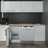 Flex-Well Exclusiv Büroküche Valero 210 cm Hochglanz Weiß-Sonoma Eiche